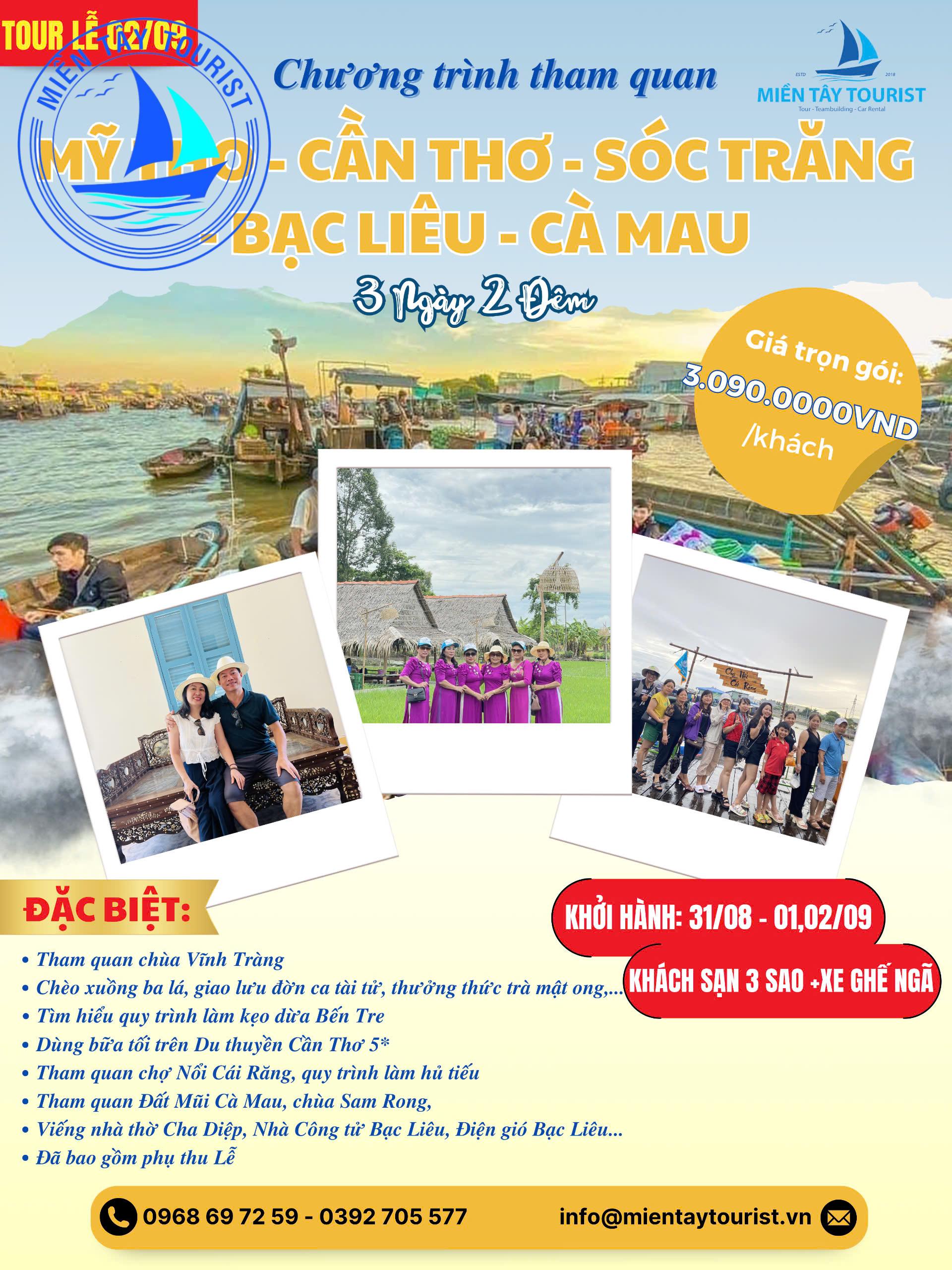 lịch trình tour 5 tỉnh miền tây lễ 02/09